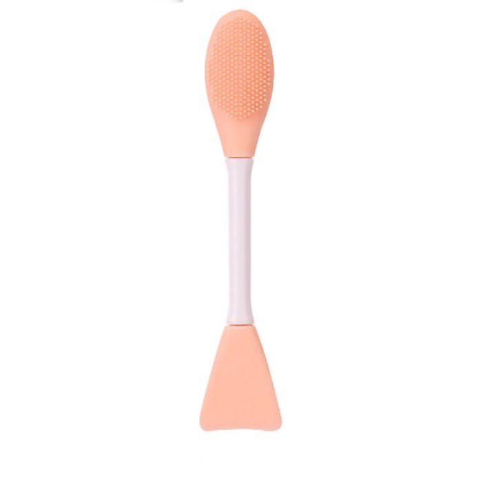 Pensulă dublă pentru curățarea feței și aplicarea măștii faciale, design ergonomic, nuanța corai