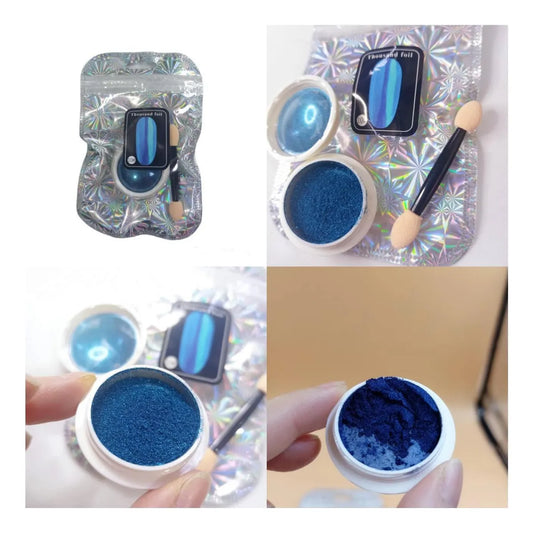 Pigment oglindă Chrome Effect pentru unghii, culoare albastră