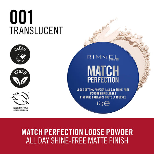 Pudră pulbere Match Perfection Loose Setting Powder, N.001 Translucent, 18 gr, Rimmel London