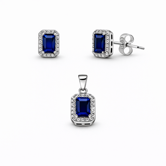 Set din argint 925 „sapphire elegance”, cercei și pandantiv, COD S439