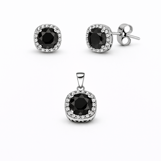 Set din argint 925 „midnight halo”, cercei și pandantiv, COD S241
