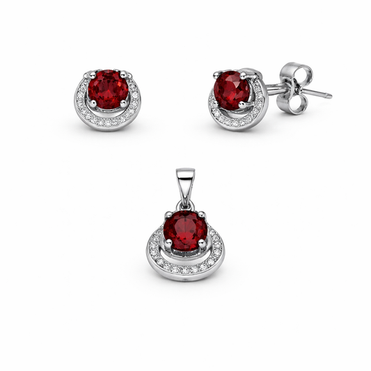 Set din argint 925 „crimson crescent”, cercei și pandantiv, COD S232