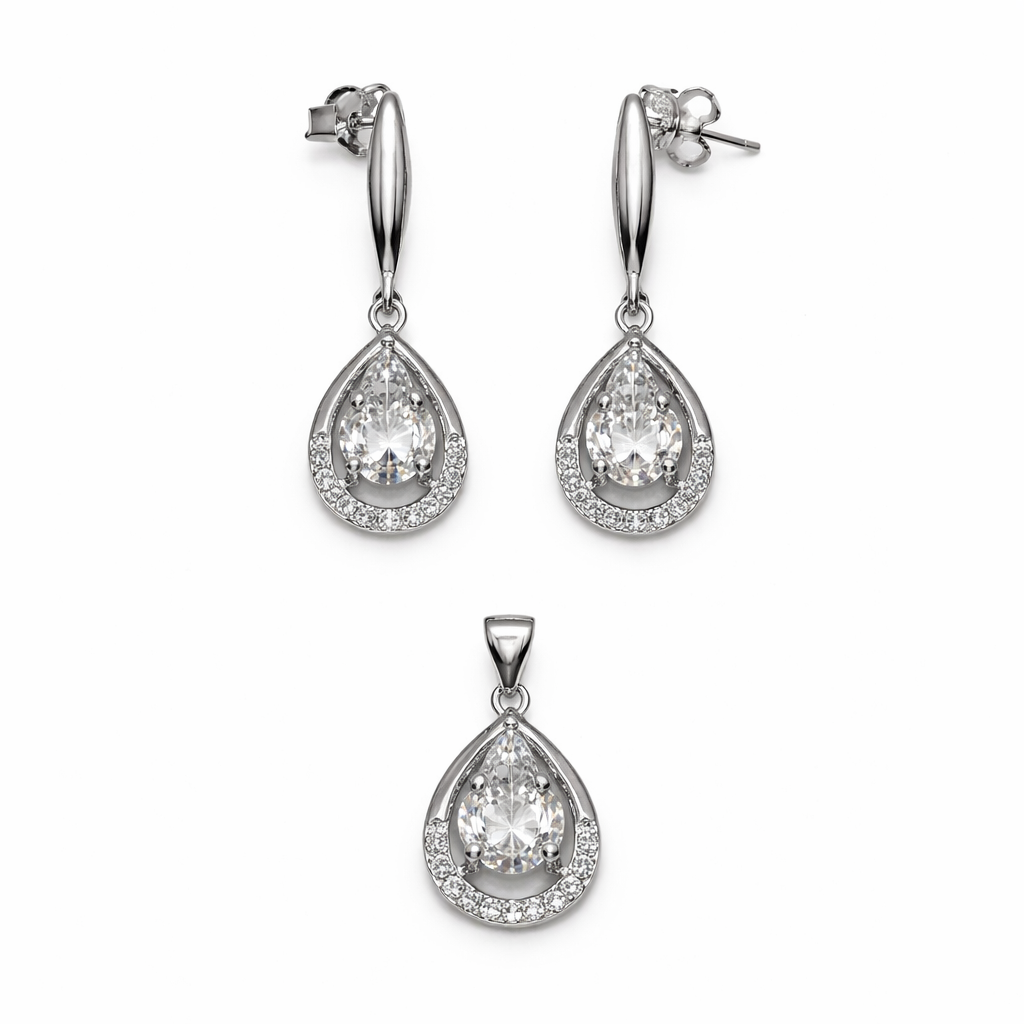 Set din argint 925 „pure teardrop”, cercei și pandantiv, COD S409