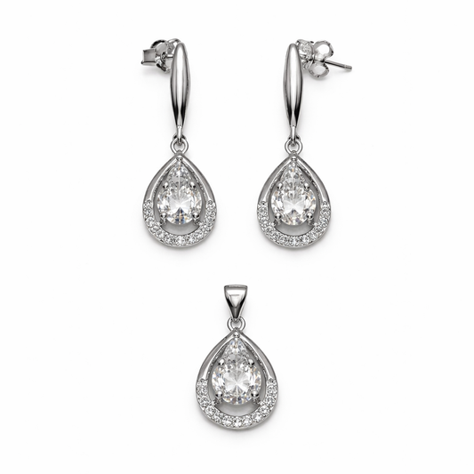 Set din argint 925 „pure teardrop”, cercei și pandantiv, COD S409