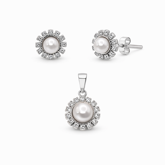 Set din argint 925 „pearl radiance”, cercei și pandantiv, COD S439