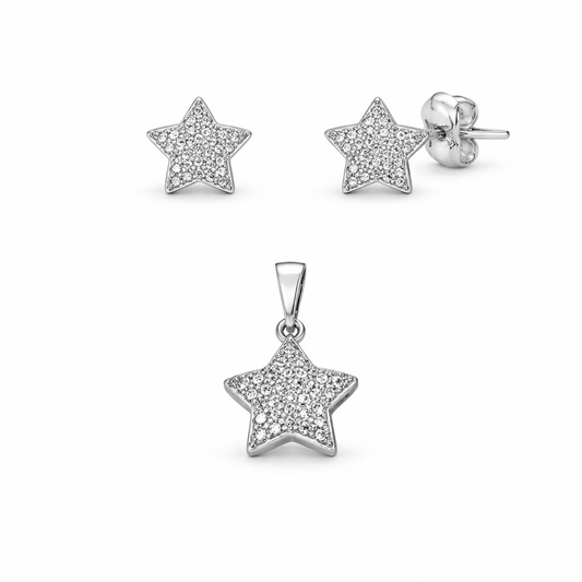 Set din argint 925 „sparkling stars”, cercei și pandantiv, COD S226