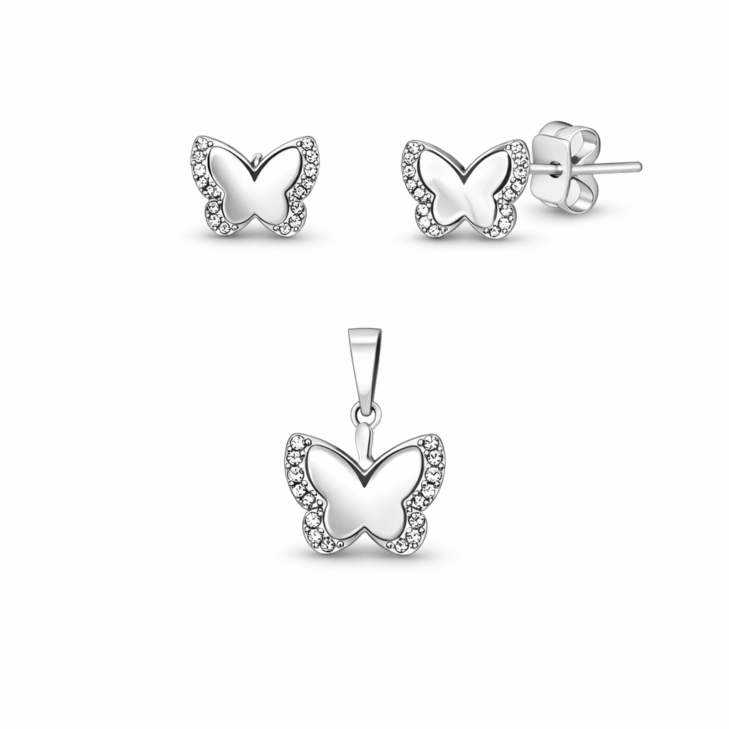 Set din argint 925 „sparkling butterflies”, cercei și pandantiv, COD S226
