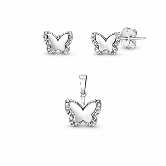 Set din argint 925 „sparkling butterflies”, cercei și pandantiv, COD S226