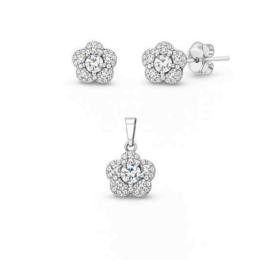 Set din argint 925 „sparkling blossom”, cercei și pandantiv, COD S226