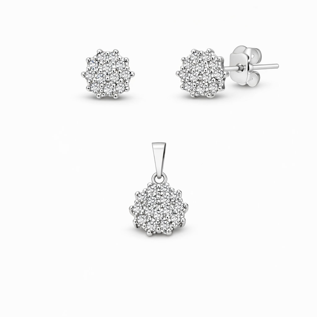 Set din argint 925 „sparkling cluster flower”, cercei și pandantiv, COD S226