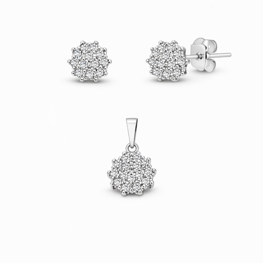 Set din argint 925 „sparkling cluster flower”, cercei și pandantiv, COD S226