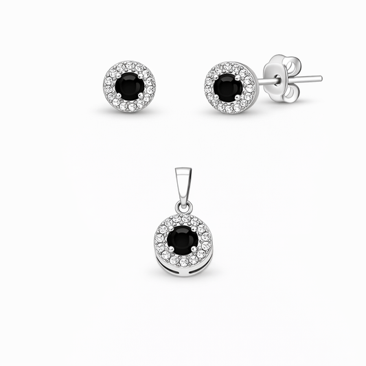 Set din argint 925 „black velvet halo”, cercei și pandantiv, COD S226