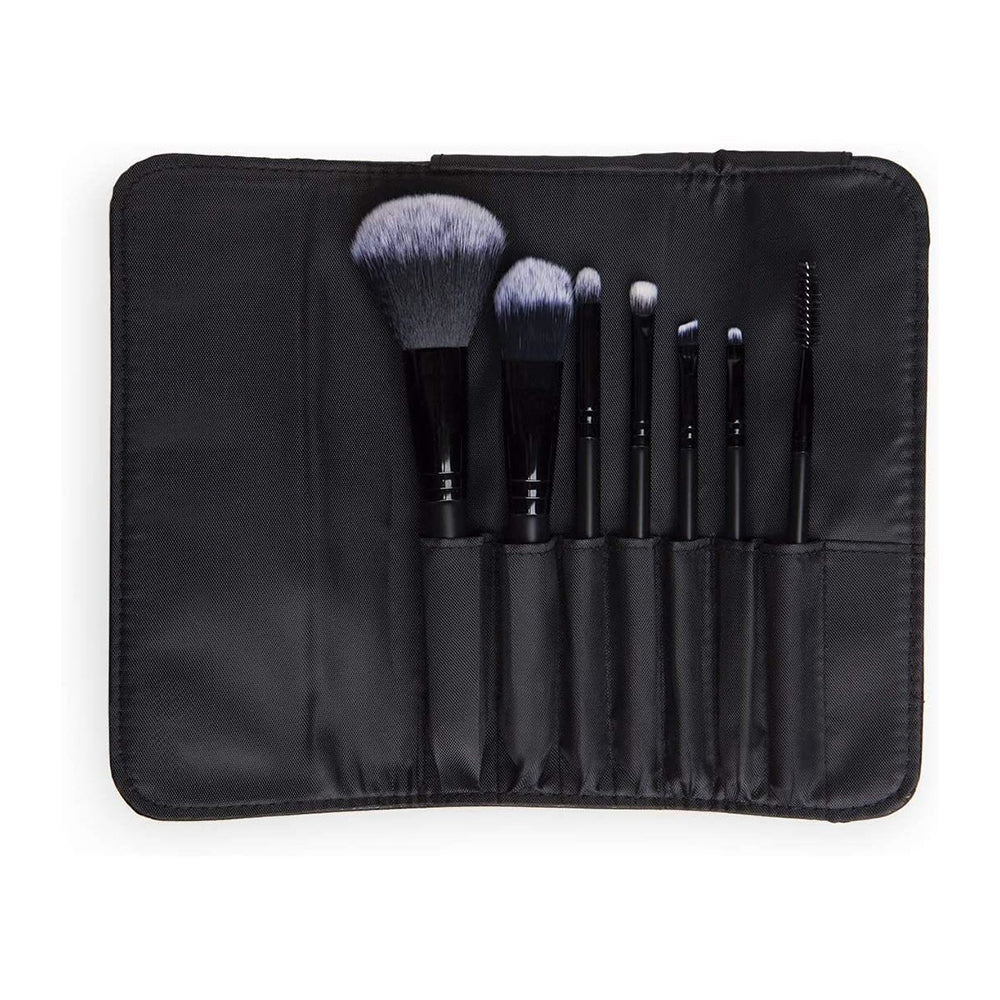 Set pensule pentru machiaj cu husă de depozitare, 7 buc, culoare neagră, Magic Studio
