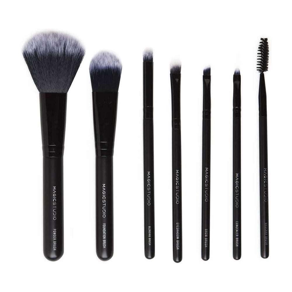 Set pensule pentru machiaj cu husă de depozitare, 7 buc, culoare neagră, Magic Studio