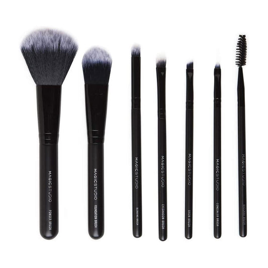 Set pensule pentru machiaj cu husă de depozitare, 7 buc, culoare neagră, Magic Studio