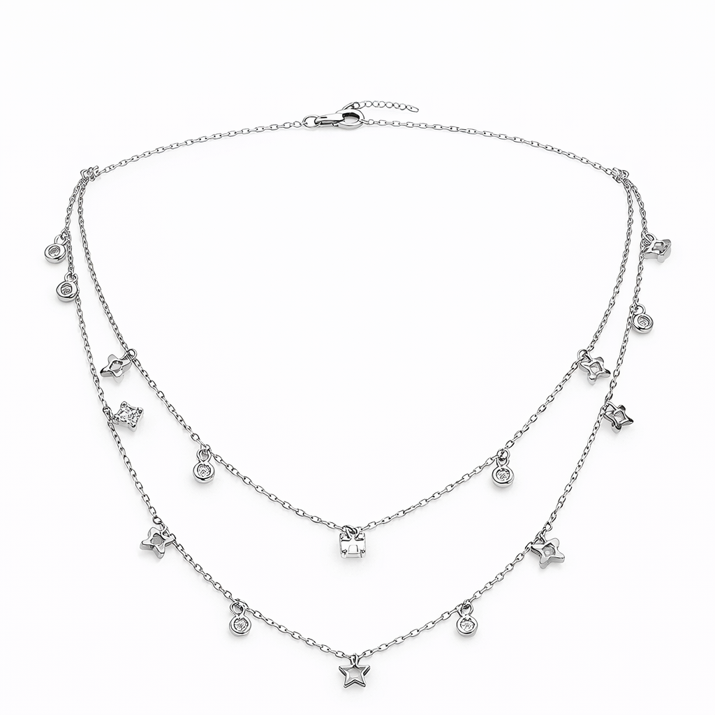 Colier din argint 925 „stellar cascade”, COD C697, sistem de închidere reglabil, cu prelungire