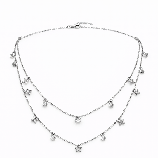 Colier din argint 925 „stellar cascade”, COD C697, sistem de închidere reglabil, cu prelungire