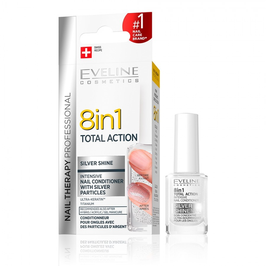Tratament pentru unghii 8 în 1 Nail Therapy Professional Silver Shine, 12 ml, Eveline Cosmetics