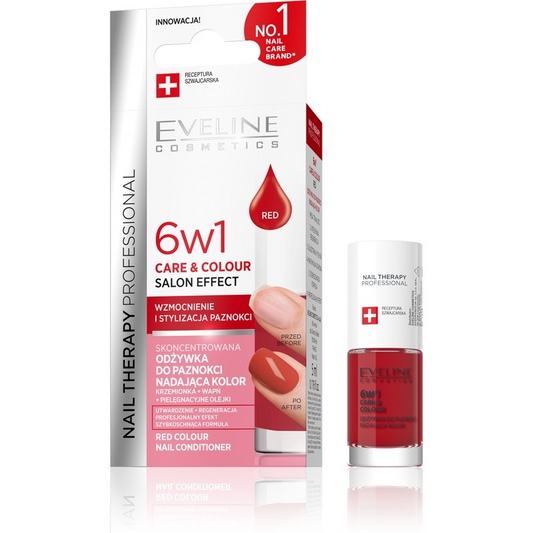 Tratament pentru unghii 6 în 1 Care & Colour Red, 5 ml, Eveline Cosmetics