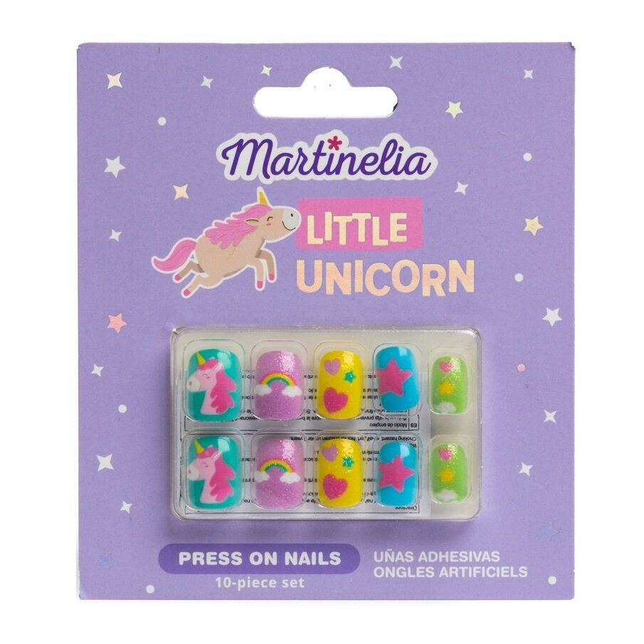 Set 10 unghii false pentru fetițe, Unicorn, Martinelia