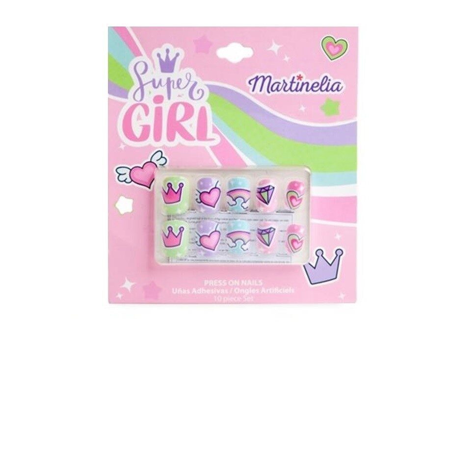 Set 10 unghii false pentru fetițe, Super girl, Martinelia