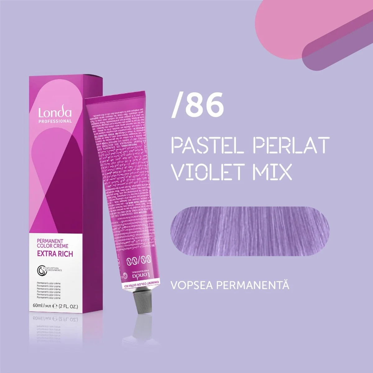 Vopsea de păr Extra Rich Permanent Color /86, Pastel perlat violet mix, 60 ml, Londa Professional